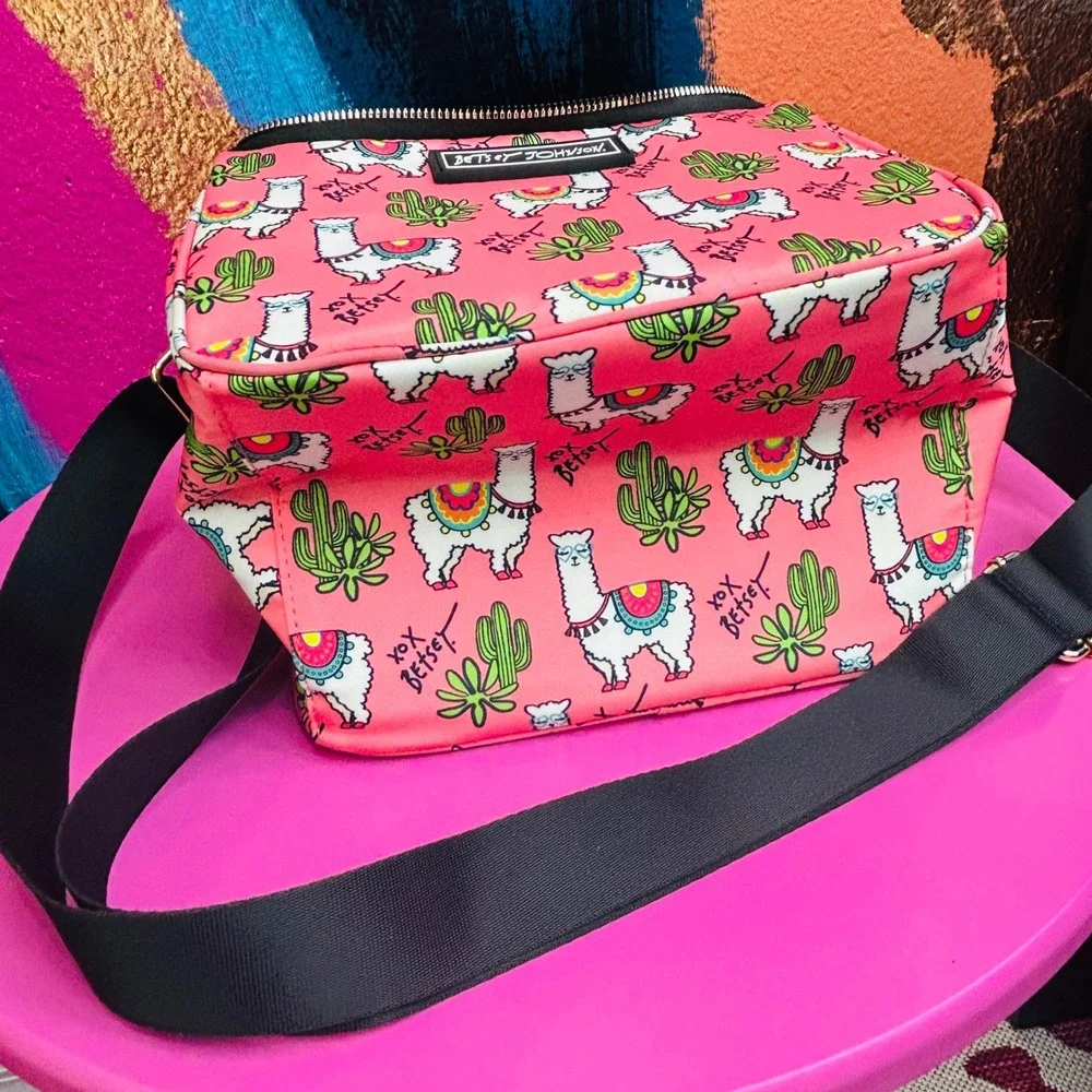 Betsey Johnson Llama Cactus Pink Insulated Crossbody Lunch Bag 9